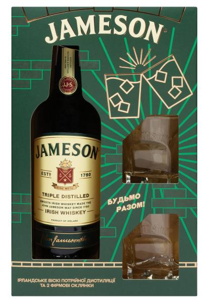Виски Jameson с бокалами 0.7 л фото виски jameson с бокалами 0.7 л
