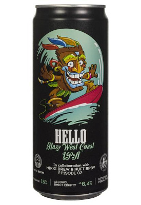 пиво mikki brew hello светлое н/ф 6,4% ж/б 0.33 л