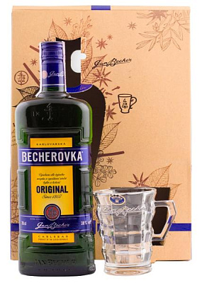 ликёрная настойка becherovka с бокалом 0.7 л