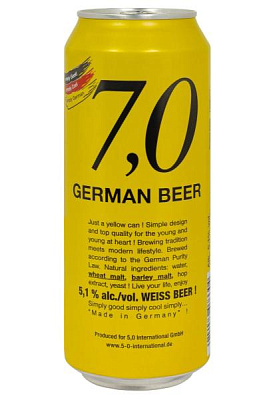 пиво 7.0 german beer weissbier 5,1% светлое н/ф ж/б 0.5 л