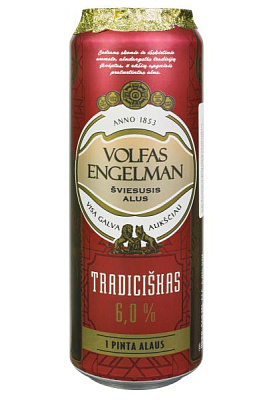 пиво volfas engelman tradiciskas 6% светлое ж/б 0.568 л