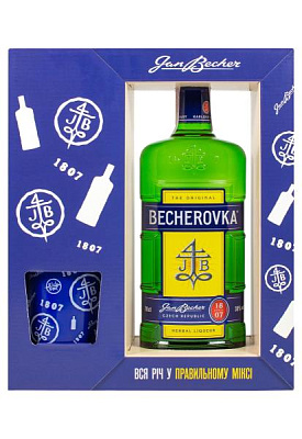 ликёрная настойка becherovka с металлической чашкой 0.7 л