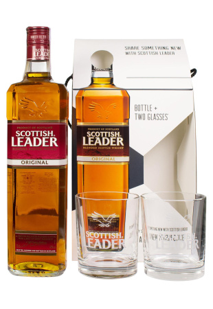 Виски Scottish Leader с бокалами 0.7 л фото Виски Scottish Leader с бокалами 0.7 л