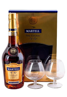 коньяк martell vs с бокалами 0.7 л