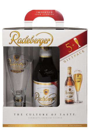 Набор Пиво Radeberger светлое 4.8% 5 шт с бокалом 0.33 л