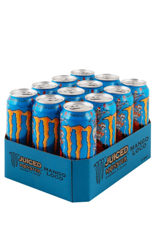 Упаковка Энергетический напиток Monster Mango Loco Juiced Energy б/а ( ж/б 0.5 л 12 шт )