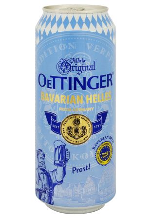 Пиво Oettinger Bavarian Helles светлое пастериз. ж/б 0.5 л 