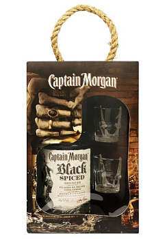 ром captain morgan black spiced с 2 рюмками 1 л