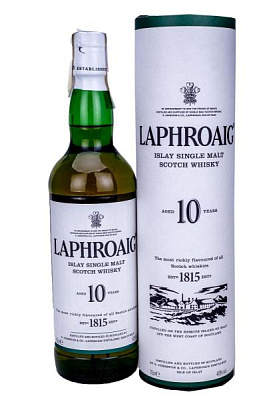 виски laphroaig 10 y.o. в тубусе 0.7 л