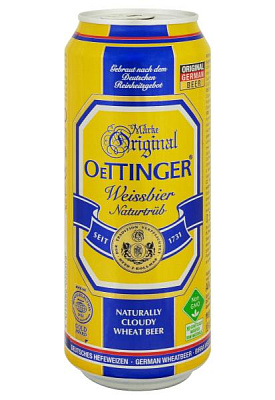 пиво oettinger weissbier светлое нефильтр.пшеничное ж/б 0.5 л