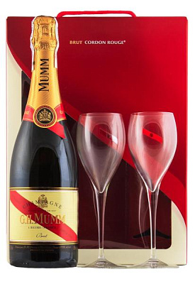 шампанское mumm cordon rouge brut белое с бокалами 0.75 л