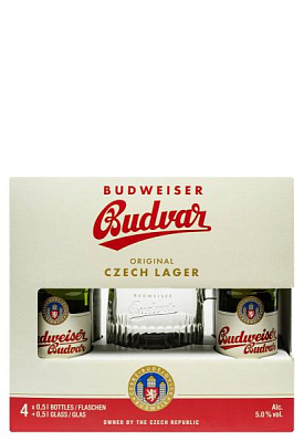 набор пиво budweiser 5% со стаканом 4х0.5 л